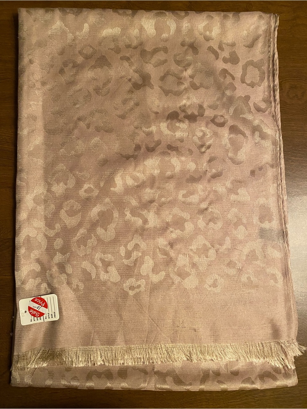NWT Taupe Leopard Jacquard Scarf with Fringe